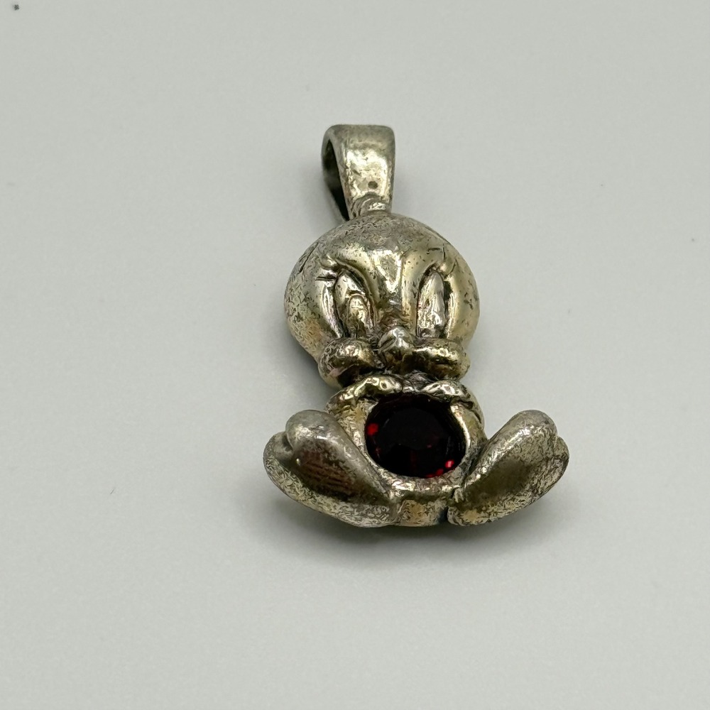 Looney Tunes‎ Tweety Bird Pendant Sterling Silver 925 Red Glass Charm